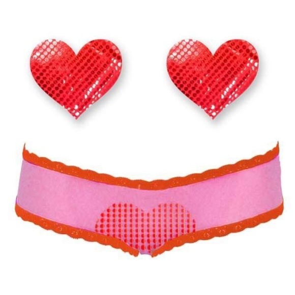 Bristols Six: Nippies Moulin Heart & Cheeky Panty Set – Hot Pink/Red - Picture 1 of 6